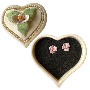 Pink Rose Studs in Heart Shaped Box  NEW